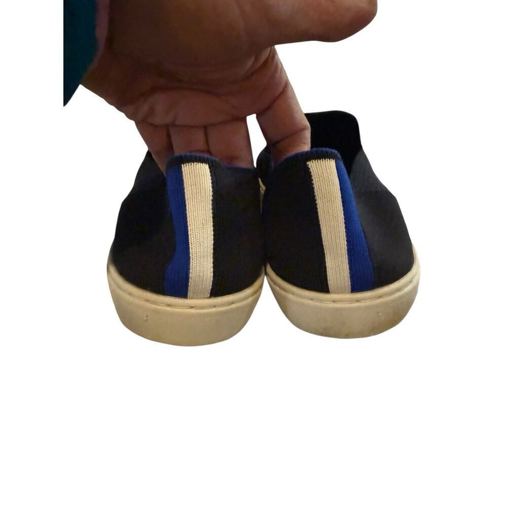 Rothy’s Black Knit Slip On Sneakers Womens Size 10 Blue Stripe Casual Shoes - Picture 4 of 7